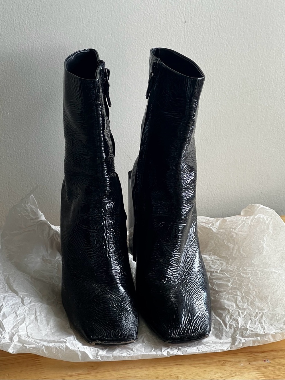 Balenciaga Black Patent Leather Ankle Booties